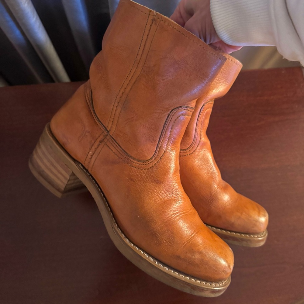Vintage 70's Frye Women's Short Pull-On Campus Boots Saddle - 6.5